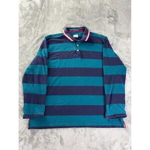 Adolfo Dominguez Rugby Polo Mens XXL Blue Striped Long Sleeve Embroidered